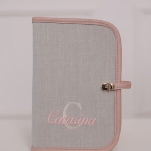 Porta Caderneta de Vacinação Personalizada Cinza Claro e Rosa