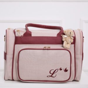 Bear Travel Bag Maternindade Personalizada Cor Bege e Vinho